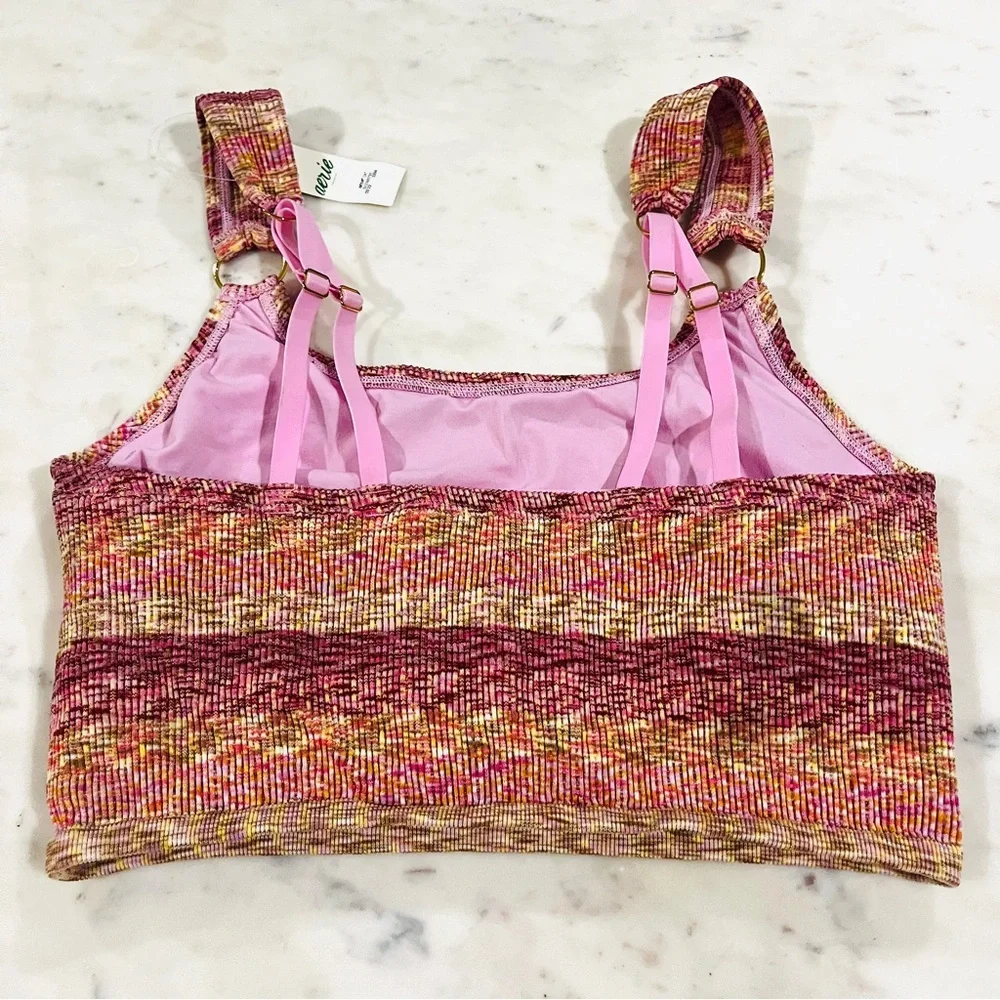 2/$30 Aerie Pink Knit Striped Crop Top Bralette XL NWT